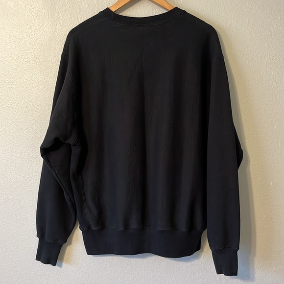 Champion Reverse Weave Black Teal Chenille Script Logo Crewneck Sweatshirt L - Picture 5 of 8